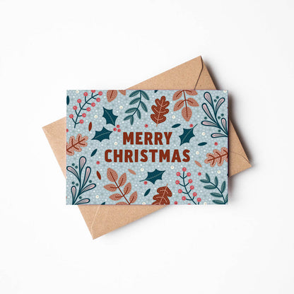 Unique botanical Christmas card featuring festive foliage illustrations Printed on recycled card Blank inside