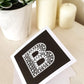 Letter B card Unique black white initial card Modern typographic greeting card Blank inside