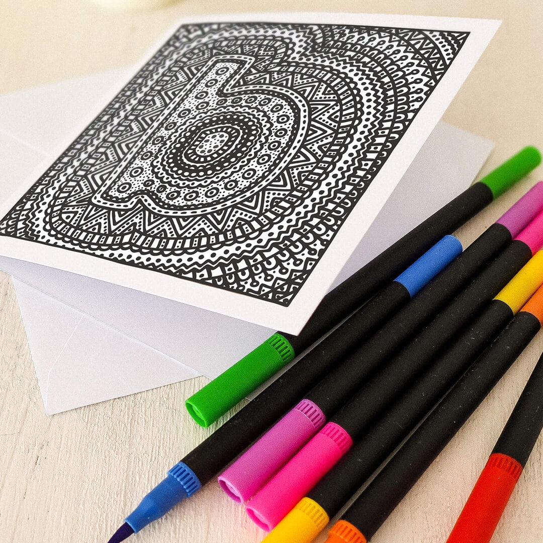 Letter B colouring in card with felt tip pens Unique alphabet colouring in card Black white typographic greeting card Blank inside
