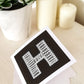 Letter H card Unique black white initial card Modern typographic greeting card Blank inside