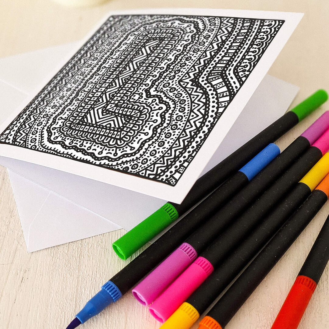 Letter L colouring in card with felt tip pens Unique alphabet colouring in card Black white typographic greeting card Blank inside