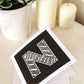 Letter N card Unique black white initial card Modern typographic greeting card Blank inside
