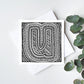 Black white letter U colouring in card Unique initial card Patterned typographic greeting card to colour in Blank inside