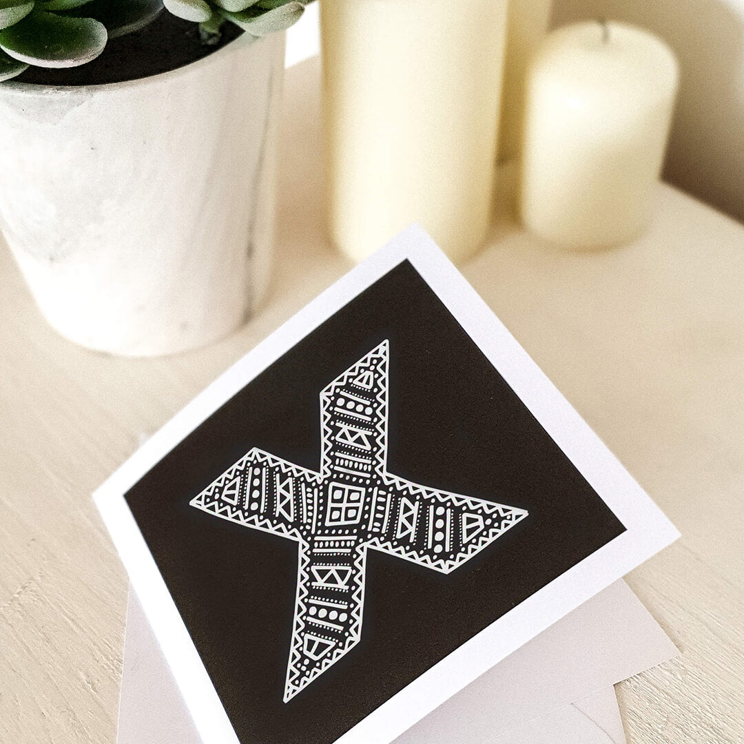 Letter X card Unique black white initial card Modern typographic greeting card Blank inside
