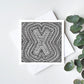 Black white letter X colouring in card Unique initial card Patterned typographic greeting card to colour in Blank inside