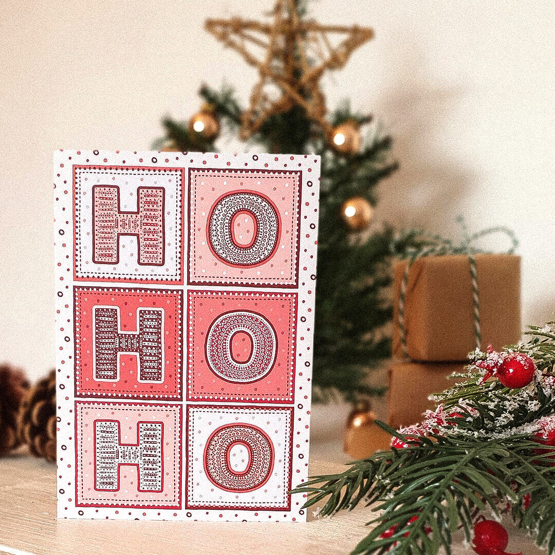 Unique Ho ho ho Christmas card Typographic ho ho ho Christmas card Printed on recycled card