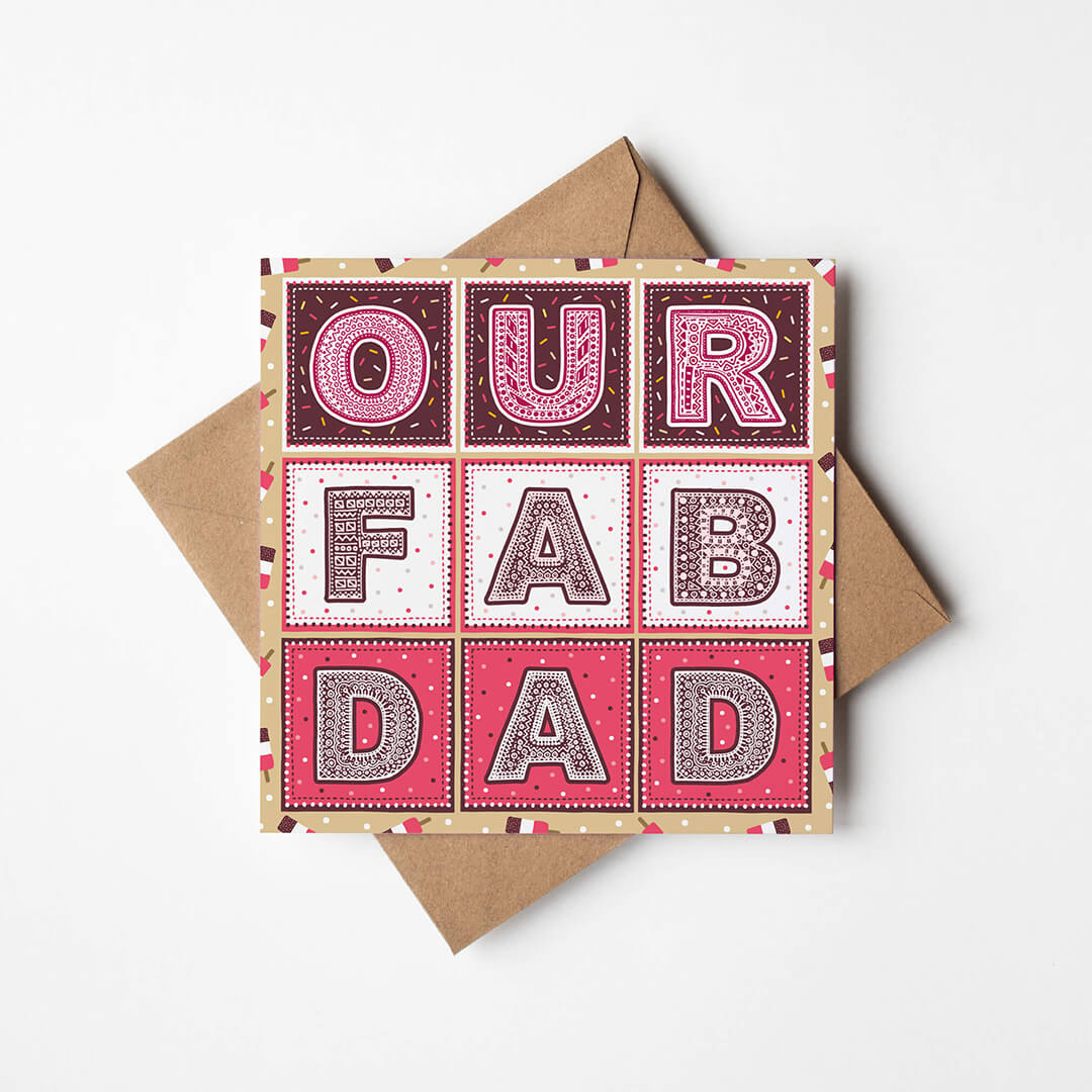 Father's Day card from kids Typographic Our Fab Dad Father's Day card Printed on recycled card Blank inside