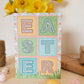 Unique pastel typographic Happy Easter card Typographic Easter card with patterned lettering Printed on recycled card Kraft brown recycled envelope