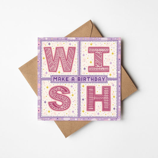 Unique birthday card Pink and purple make a birthday wish card Perfect for nieces, daughters and granddaughters birthdays Printed on recycled card Blank inside