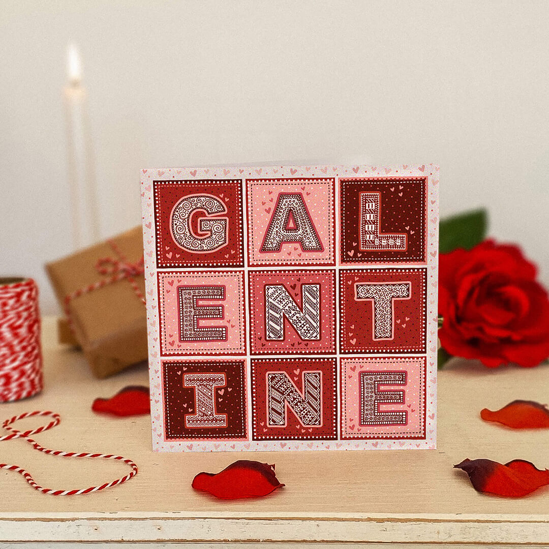 Galentine's Day card Unique red pink typographic Galentines day card Printed on recycled card Kraft brown recycled envelope Perfect for female friendships