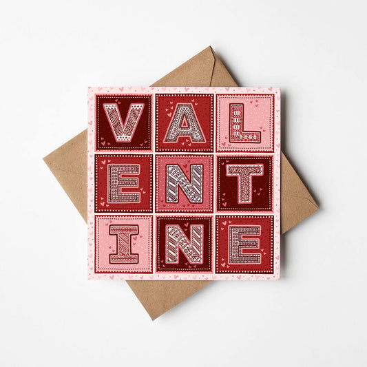 Red pink Happy Valentine's Day card Unique typographic Valentines Day design Romantic thoughtful card for partner Printed on recycled card Blank inside