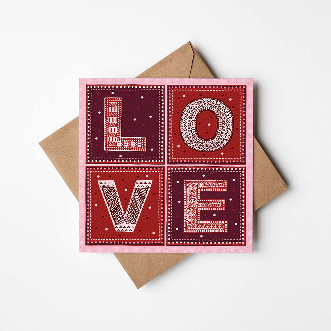Red pink typographic Love Valentine's Day card for him Unique typographic Love design Printed on recycled card Blank inside