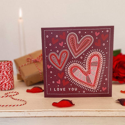 I Love You Valentine's Day card for her Kraft Brown recycled envelope Heart illustration romantic Valentine's Day