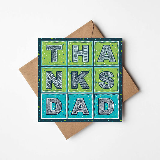 Green and Blue Father's Day card from Son Typographic Thanks Dad Father's Day card design Printed on recycled card Blank inside