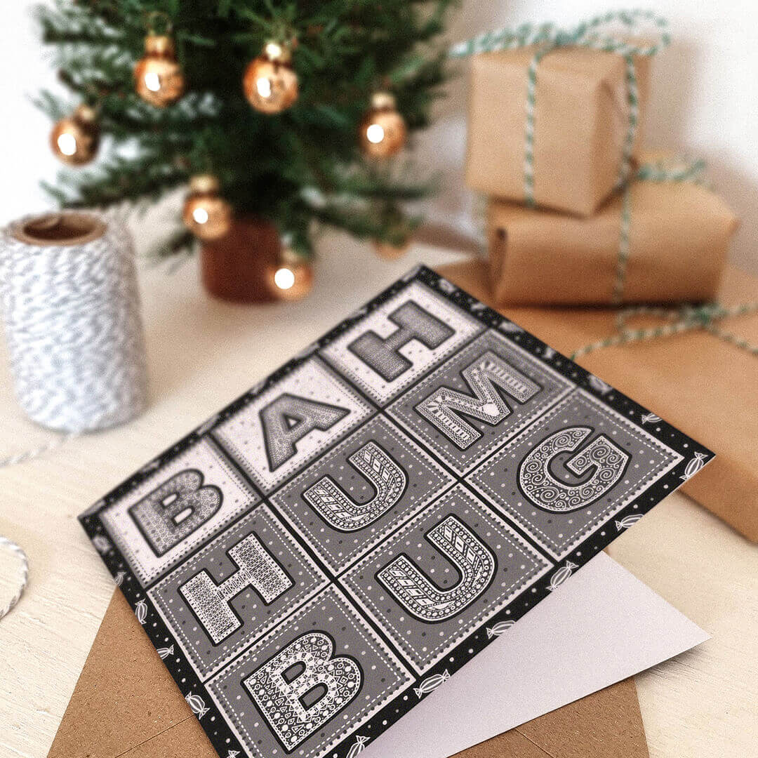 Unique Bah Humbug Christmas card Funny Christmas card Printed on recycled card