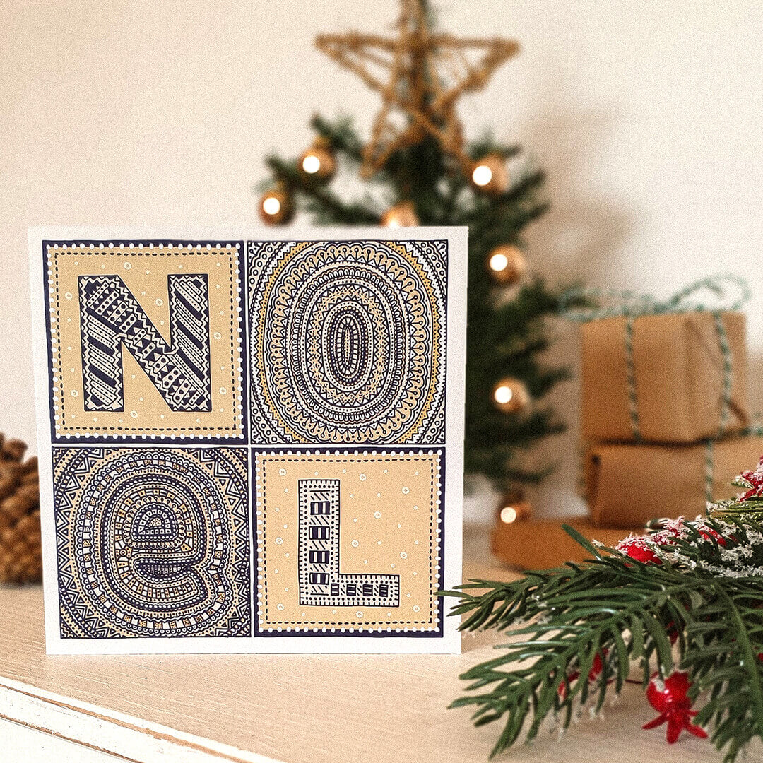 Unique Noel French Christmas card Typographic gold midnight blue Joyeux Noel luxury Christmas card Printed on recycled card
