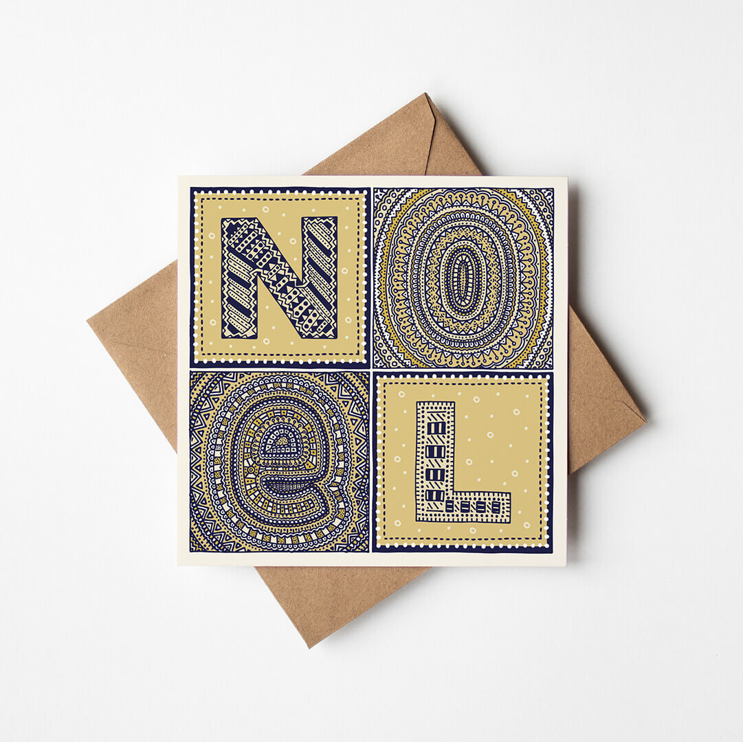 Gold Noel French Christmas card Unique typographic Joyeux Noel Christmas card Printed on recycled card Blank inside