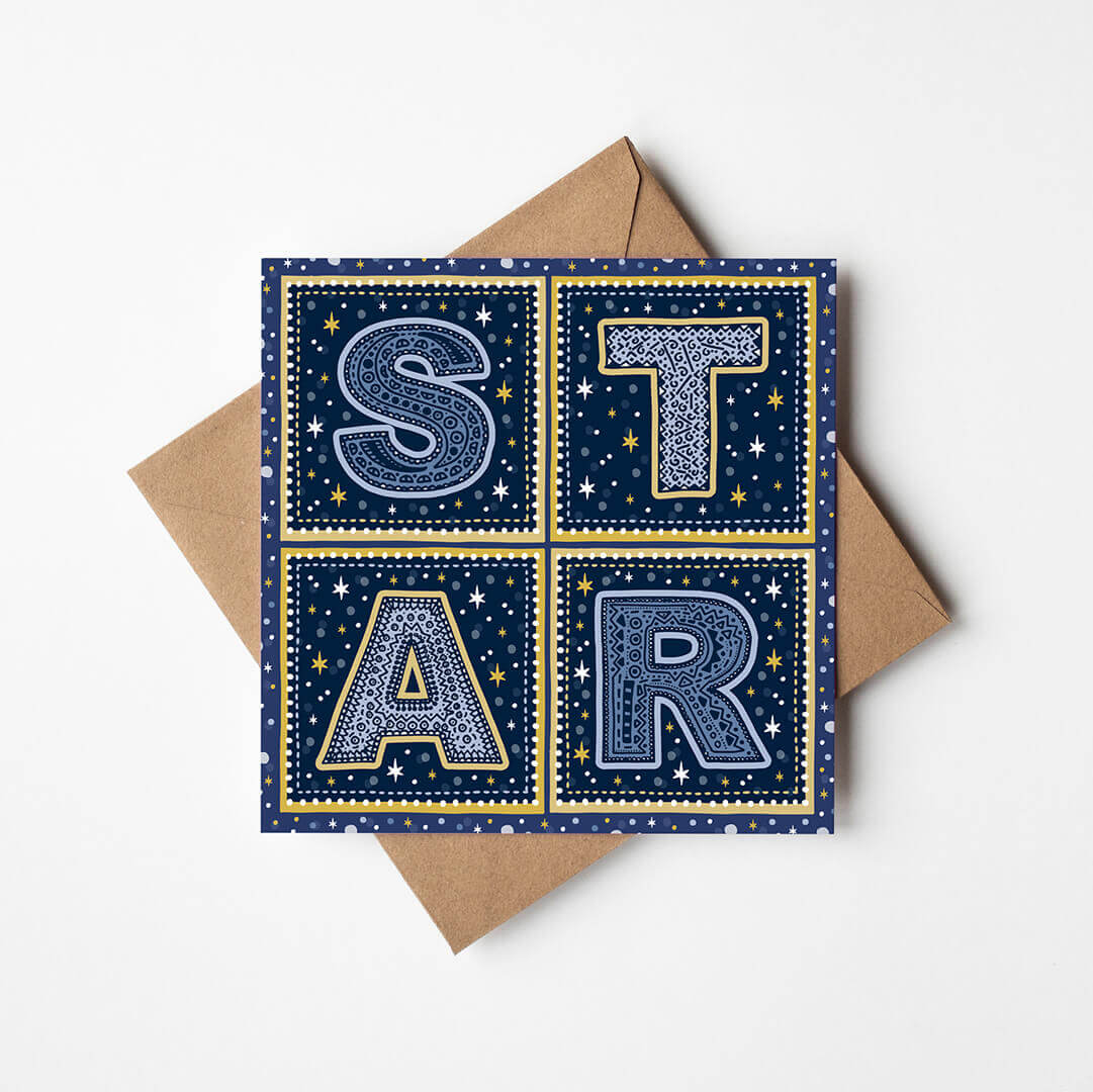 Unique Star Christmas card Typographic Star Christmas card Printed on recycled card Blank inside
